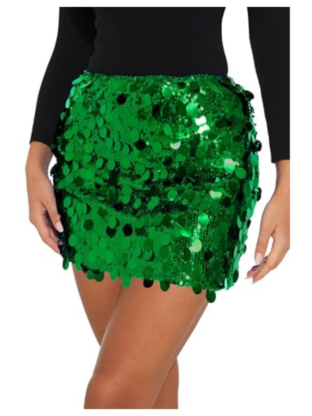 Sequin Mini Pencil Skirt High Waisted Stretchy Sparkly Party Club Disco